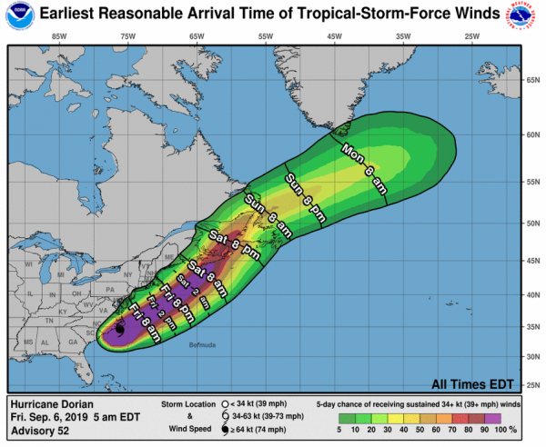 Hurricane Dorian Wind Speed Probability
