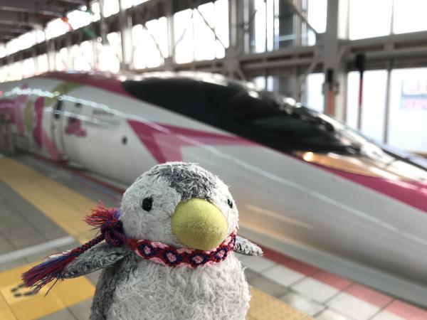 ハローキティ新幹線に乗って博多駅に着きました～